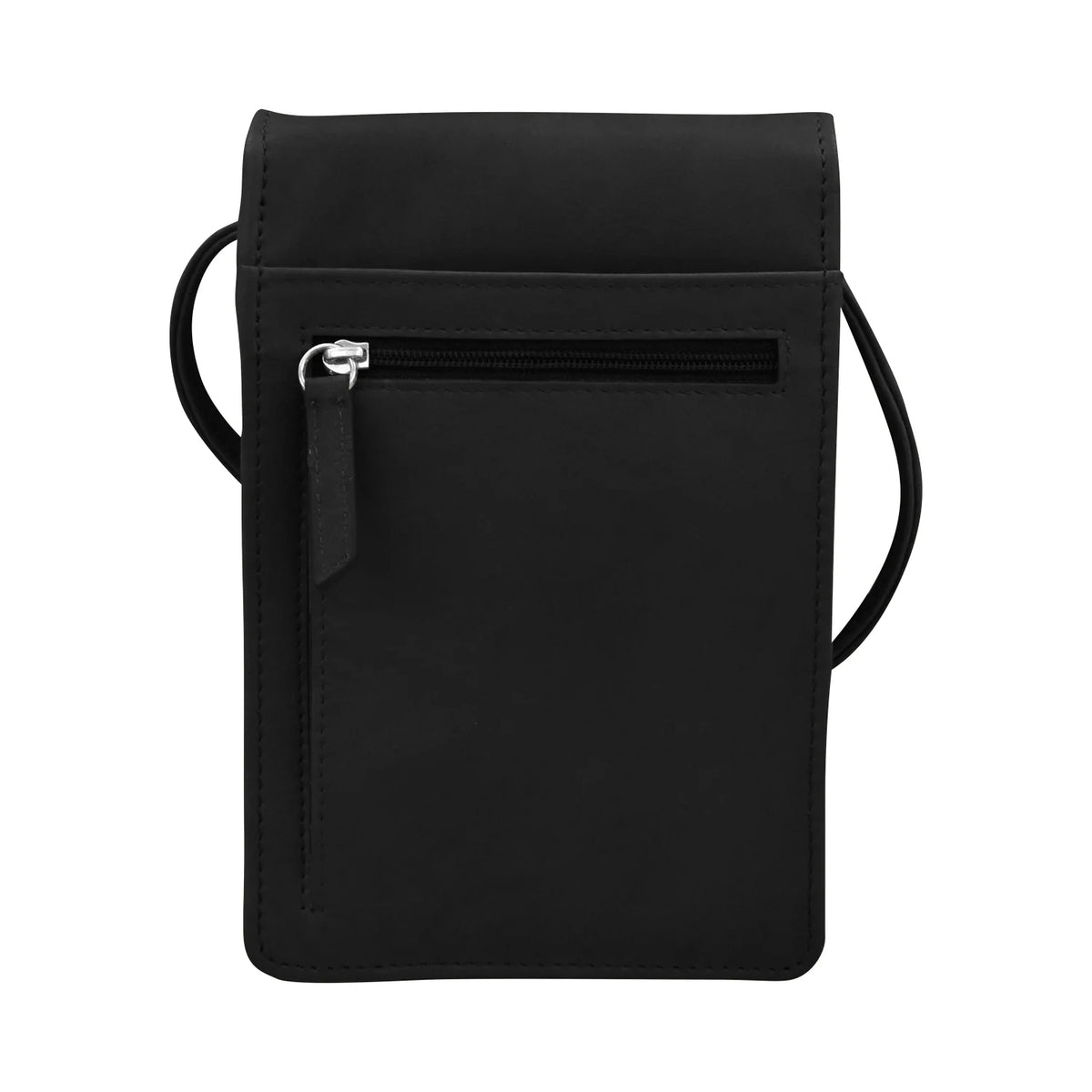 Ili Leather Front Pocket Crossbody Bag - Black