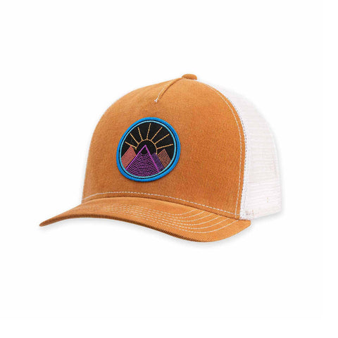Women's Pistil Hats style name Viva Trucker Hat in color Saddle. Sku: 0051-SDL