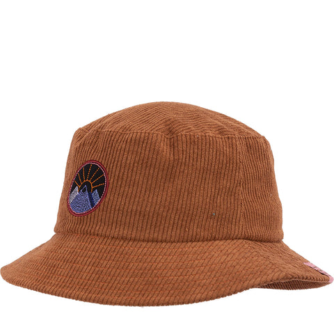 Quarter turn Women's Pistil Hats style name Bondi Corduroy Bucket in color Chocolate. Sku: 0358-CHOCOLATE