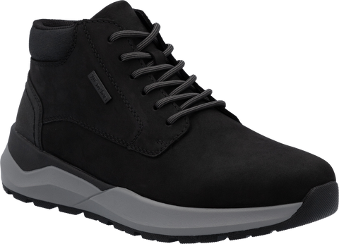 Quarter turn view Men's Rieker Footwear style name Thorben 01 Waterproof in color SCHWARZ. Sku: 06001-00