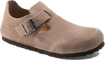 Quarter turn view Women's Birkenstock Footwear style name London Suede Regular in color TAUPE SDE. Sku: 1010503