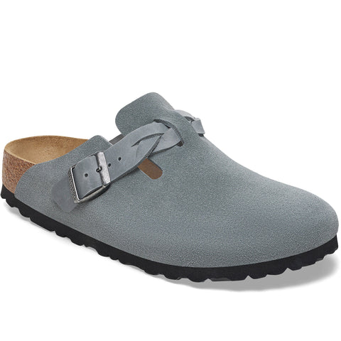 Quarter turn Women's Birkenstock Footwear style name Boston Braid Narrow in color Basalt Gray. Sku: 1029086