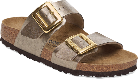 Quarter turn view Women's Birkenstock Footwear style name Sydney Luxe Buckle Narrow in color GR TPE BF. Sku: 1029372