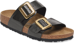 Quarter turn view Women's Birkenstock Footwear style name Sydney Luxe Buckle Narrow in color GR LIC BF. Sku: 1029457
