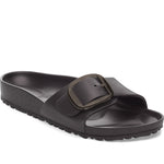 Quarter turn Women's Birkenstock Footwear style name Madrid Eva Big Buckle Narrow in color Black. Sku: 1029635