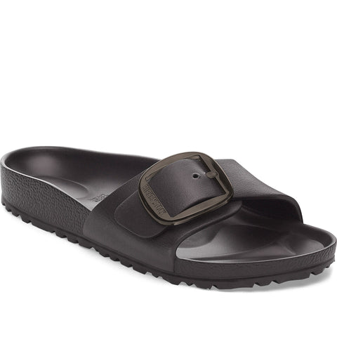 Quarter turn Women's Birkenstock Footwear style name Madrid Eva Big Buckle Narrow in color Black. Sku: 1029635