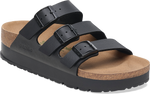 Quarter turn view Women's Birkenstock Footwear style name Florida III Platform Vegan Narrow in color BLACK BF. Sku: 1029737