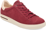 Quarter turn view Women's Birkenstock Footwear style name Bend Varsity Suede Narrow in color ZINFANDEL. Sku: 1030119