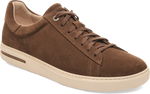 Quarter turn view Men's Birkenstock Footwear style name Bend Suede in color DARK TEA. Sku: 1030130