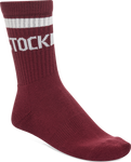 Quarter turn view Women's Birkenstock Sock style name Cotton Crew Stripe in color ZINFANDEL. Sku: 1030256