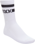 Quarter turn view Unisex Birkenstock Sock style name Cotton Crew Stripe in color WHT/BLK. Sku: 1030264