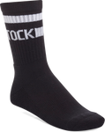 Quarter turn view Unisex Birkenstock Sock style name Cotton Crew Stripe in color BLK/WHT. Sku: 1030265