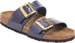 Quarter turn view Women's Birkenstock Footwear style name Sydney Luxe Buckle Narrow in color GR MIDNT B. Sku: 1030345
