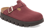 Quarter turn view Women's Birkenstock Footwear style name Boston Chunky Suede Narrow in color ZINFANDEL. Sku: 1030400