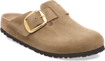 Quarter turn view Women's Birkenstock Footwear style name Boston Big Buckle Oiled Narrow in color TOBACCO OI. Sku: 1030425