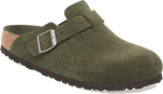 Quarter turn view Men's Birkenstock Footwear style name Boston Soft Footbed Suede in color THYME SDE. Sku: 1030879