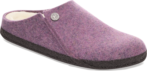 Quarter turn view Women's Birkenstock Footwear style name Zermatt Shearling Narrow in color MAUVE. Sku: 1030898