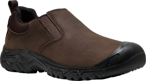 Quarter turn view Men's KEEN Footwear style name Targhee IV Slip-On in color JAVA/BLK. Sku: 1031163