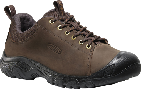 Quarter turn view Men's KEEN Footwear style name Targhee IV Oxford Wide in color JAVA/BLK. Sku: 1031173