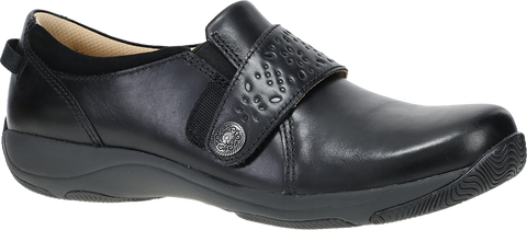 Quarter turn view Women's Dansko Footwear style name Sallie in color BLK WAX BN. Sku: 10400020200