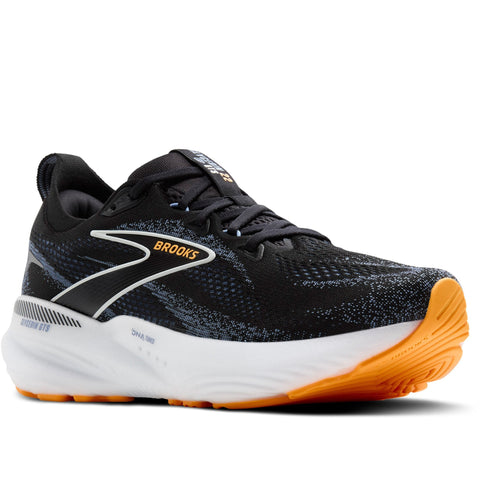 Quarter turn Men's Brooks Footwear style name Glycerin GTS 22 Medium in color Black/ Country Blue/ Orange Pop. Sku: 110446-1D013
