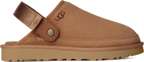 Quarter turn view Men's UGG Footwear style name Goldencoast Clog in color CHESTNUT. Sku: 1166915-CHE