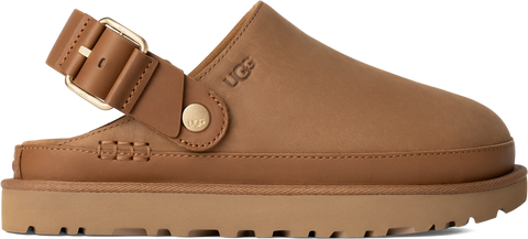 Quarter turn view Women's UGG Footwear style name Goldenstar Villa Clog in color CHESTNUT. Sku: 1169590-CHE