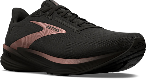 Quarter turn view Women's Brooks Footwear style name Revel 8 Medium in color BK/BK/RSGO. Sku: 120456-1B043
