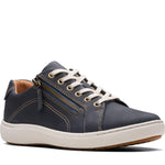 Quarter turn Women's Clarks Footwear style name Nalle Lace in color Navy Nubuck. Sku: 26163570