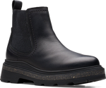 Quarter turn view Women's Clarks Footwear style name Hencroft Step Waterproof in color BLK LEA. Sku: 26179951