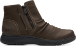 Quarter turn view Women's Clarks Footwear style name Certina Ruby Wide in color DKGREY LEA. Sku: 26182923W
