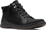 Quarter turn view Women's Clarks Footwear style name Orlene Top Waterproof in color BLK LEA. Sku: 26182991