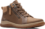 Quarter turn view Women's Clarks Footwear style name Orlene Top Waterproof in color DK SND NB. Sku: 26182993