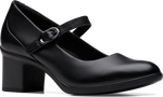 Quarter turn view Women's Clarks Footwear style name Shaya Jane Wide in color BLK LEA. Sku: 26182996W