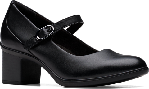 Quarter turn view Women's Clarks Footwear style name Shaya Jane Wide in color BLK LEA. Sku: 26182996W