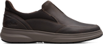Quarter turn view Men's Clarks Footwear style name Mullan Step in color DK BRN LEA. Sku: 26184413