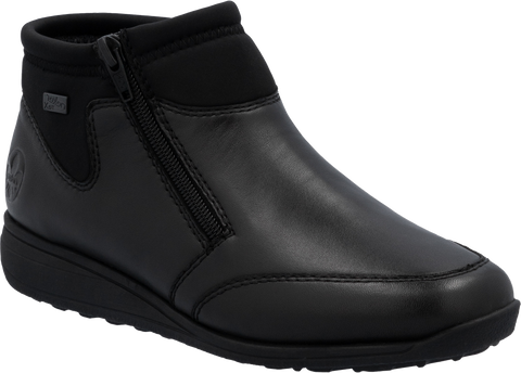 Quarter turn view Women's Rieker Footwear style name Donna 70 Waterproof in color SCHWARZ. Sku: 47270-00