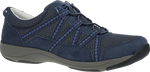 Quarter turn view Women's Dansko Footwear style name Harlyn Wide in color NAVY SD. Sku: 4854050275