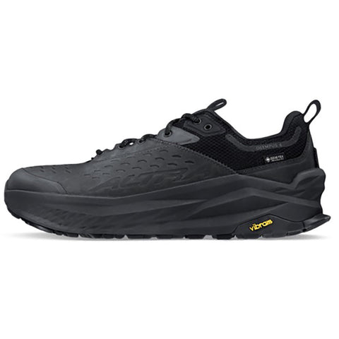 Quarter turn view Men's Altra Footwear style name Olympus 6 Hike Low Gore-Tex in color Black. Sku: AL0A85NM-000