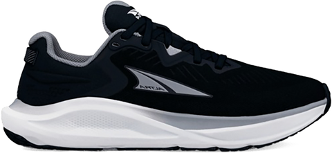 Quarter turn view Women's Altra Footwear style name Paradigm 8 in color BLK/WHT. Sku: AL0A85RN-010