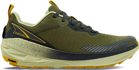 Quarter turn view Men's Altra Footwear style name Experience Wild 2 in color DSTY OLIVE. Sku: AL0A85RX-315
