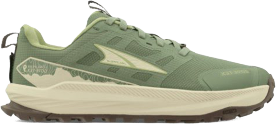 Quarter turn view Women's Altra Footwear style name Lone Peak 9 Gore-Tex in color Dusty Olive. Sku: AL0A85TP-315