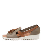 Outside View Women's Django & Juliette Maisy Sandal In Khaki/ Dk Tan/ White Sole Leather Sku: Dj15886Hnzle