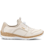 Quarter turn Women's Rieker Footwear style name Nikita F0 in color Porzellan Lugano. Sku: N42F0-60