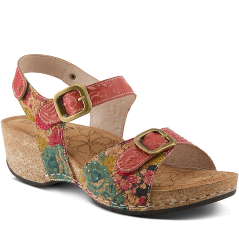 Quarter turn Women's L'Artiste Footwear style name Osuna in color Red Multi. Sku: OSUNA-RDM
