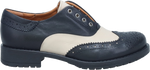 Quarter turn view Women's Miz Mooz Footwear style name Peabody in color BLK/CREAM. Sku: PEABODY-BLKCRM