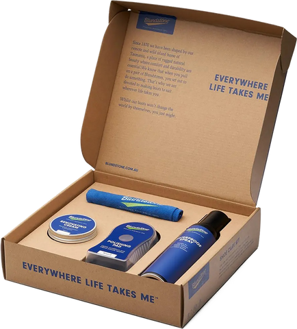 Quarter turn view Unisex Blundstone Care Product style name Shoe Care Kit in color NO COLOR. Sku: SHOECARE-RUSTIC