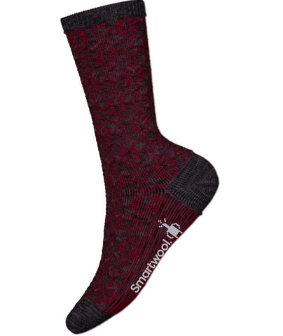 Women's Smartwool Socks style name Cozy Traditional Snowflake in color Tibetan Red. Sku: SW001851A25