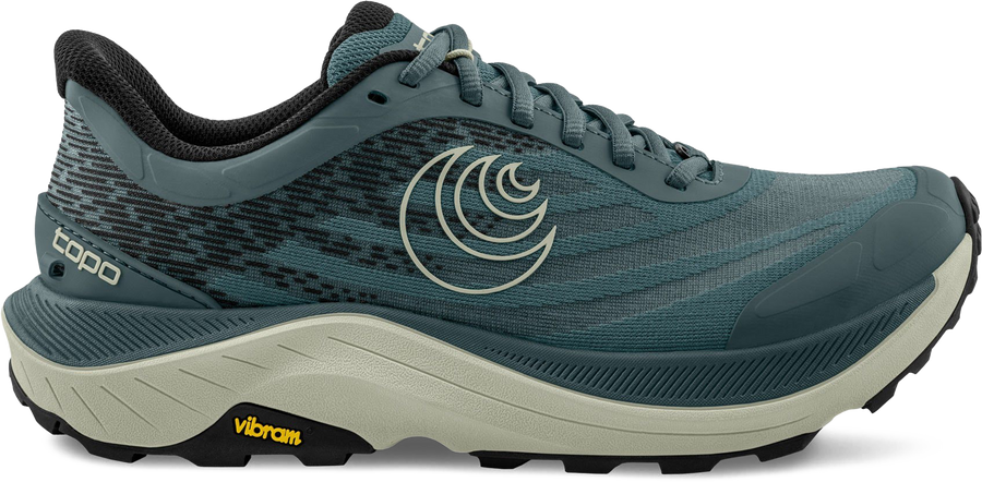 Quarter turn view Women's Topo Footwear style name Ultraventure 4 in color Stone / Grey. Sku: W081-STNGRY