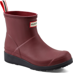 Quarter turn view Women's Hunter Footwear style name W Play Short Boot in color TAWNY PORT. Sku: WS2020RMA-DRE01